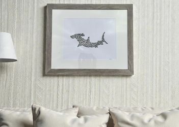 Extra Large Hammerhead Shark – Fossilized Shark Teeth Wall Art (22” x 18”)