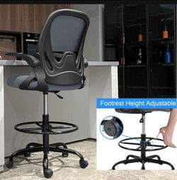 NEW-Primy Drafting Chair Tall Office Chair with Flip-up Armrests Executive Ergonomic Computer Standing Desk Chair with Lumbar Support and Adjustable F