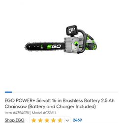 EGO POWER+ 56-volt 16-in Brushless Battery 2.5 Ah Chainsaw (Battery and Charger Included)

