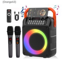 VTSGN Portable Karaoke Machine for Adults, Bluetooth Speaker with 2 Wireless Microphones, 7-Color LED Lights, PA System, TWS, TF/USB/AUX Inputs, Ideal