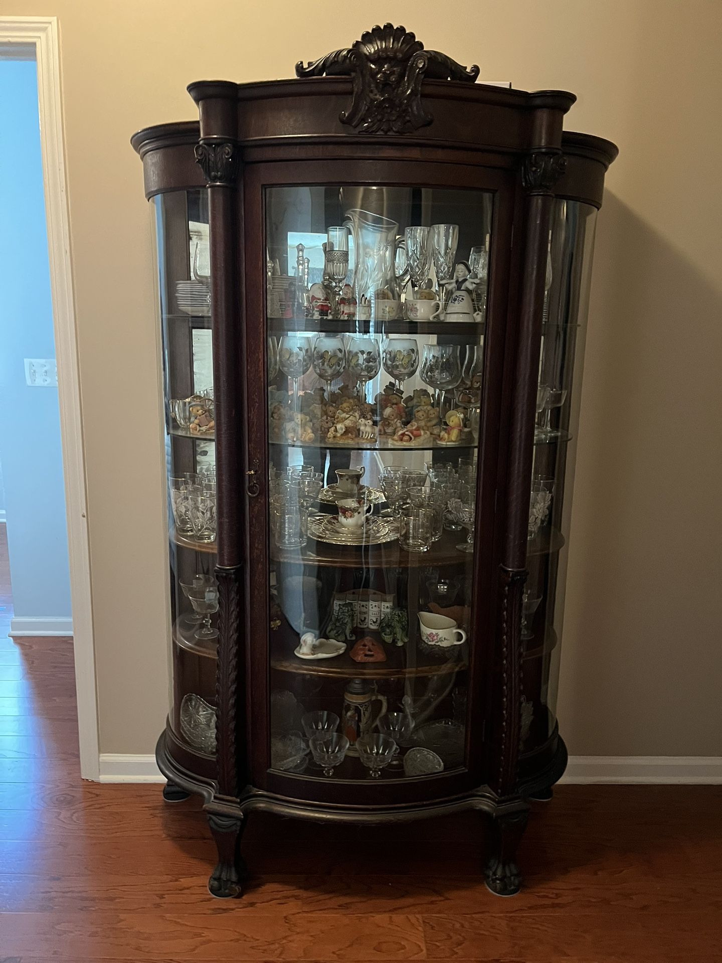 Antique Dark Wood China Cabinet