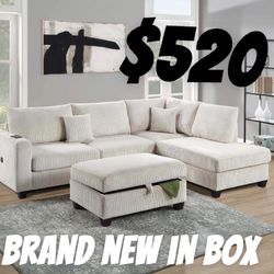 Brand New In Box L Shape Sectional/usb  Connection /storage In Ottoman 