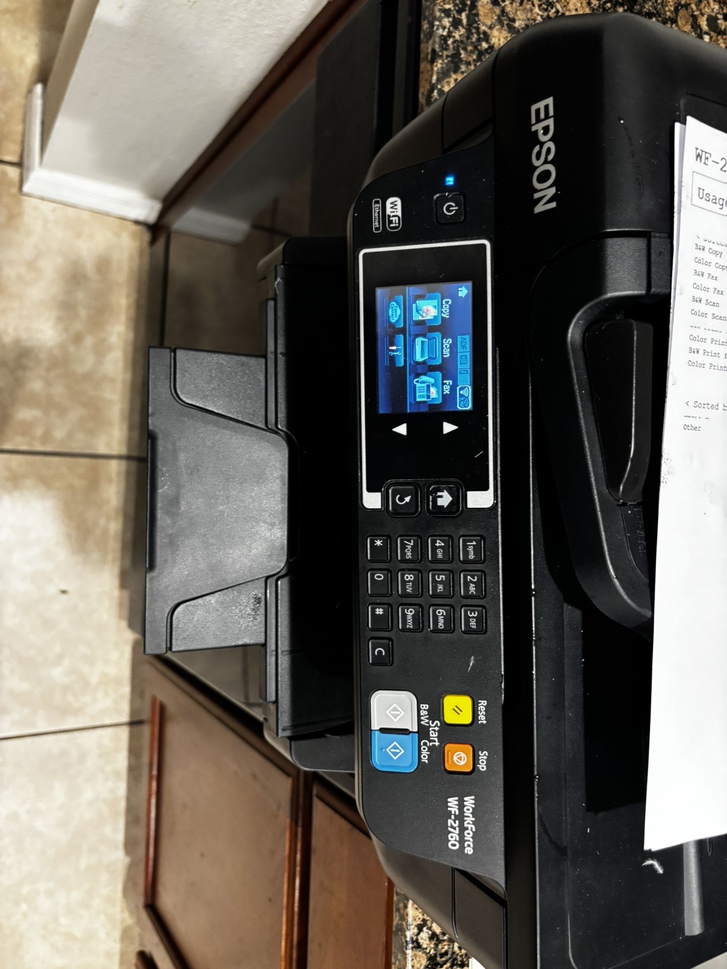 Workforce -wf2760 WiFi printer scanner copier . Power cord included & paper new ink installed