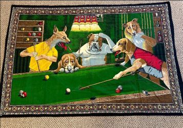"Dogs Playing Pool" Vintage Tapestry