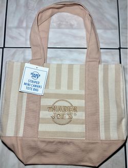 Trader Joe's Mini Striped Canvas Tan color