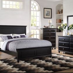 NEW BLACK QUEEN SIZE 4 BEDROOM SET (Available In California And Eastern King)