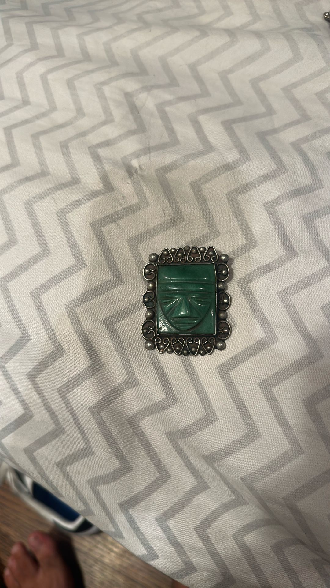 Sterling Silver Taxco Brooch With Stone Carving