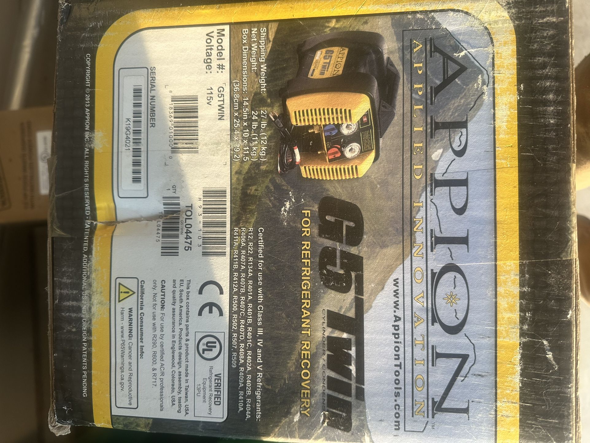 Brand New Appion G5Twin Refrigerant Recovery Machine