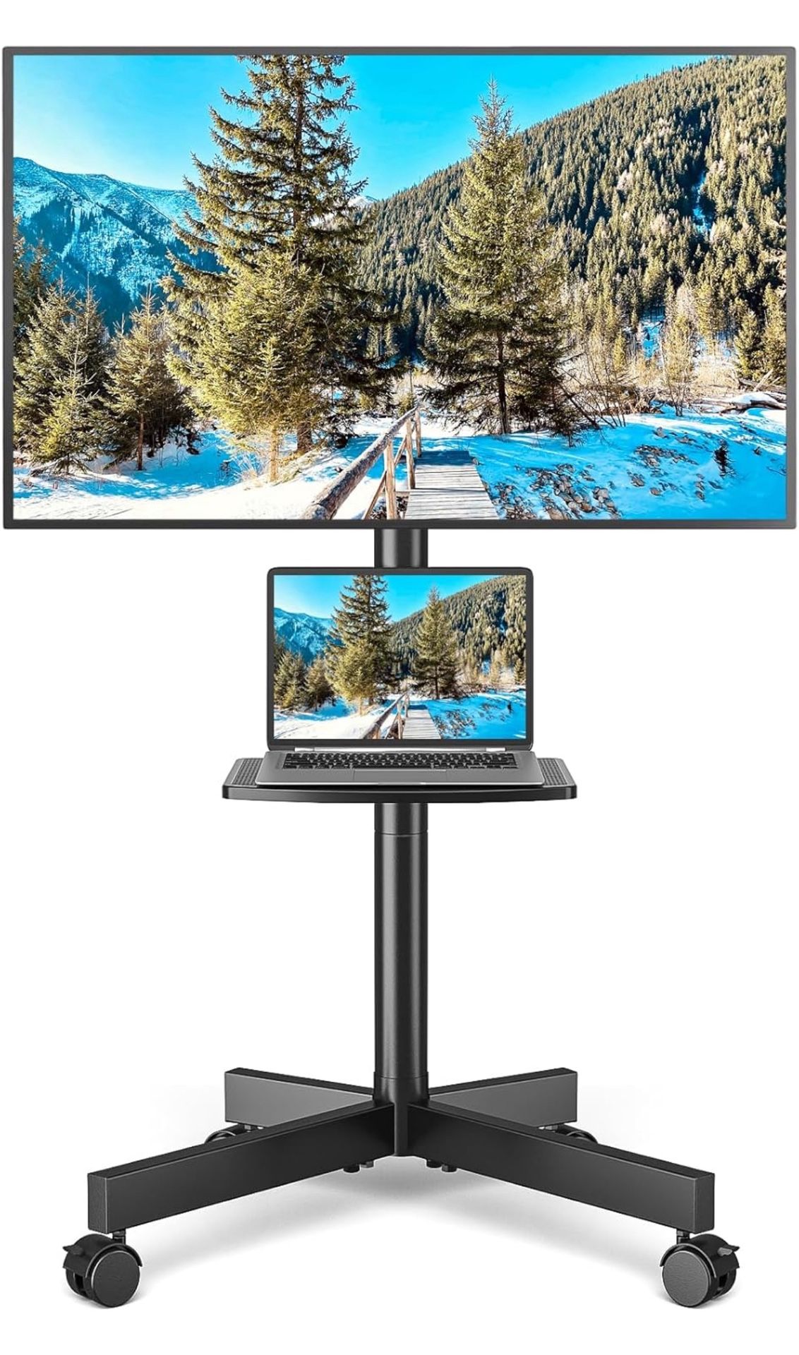 Rfiver Strong Rolling TV Stand with Shelf for 23-60 inch TVs up to 88lbs, Portable Mobile TV Cart with Silent Wheel, Tilt & Height Adjustable Universa