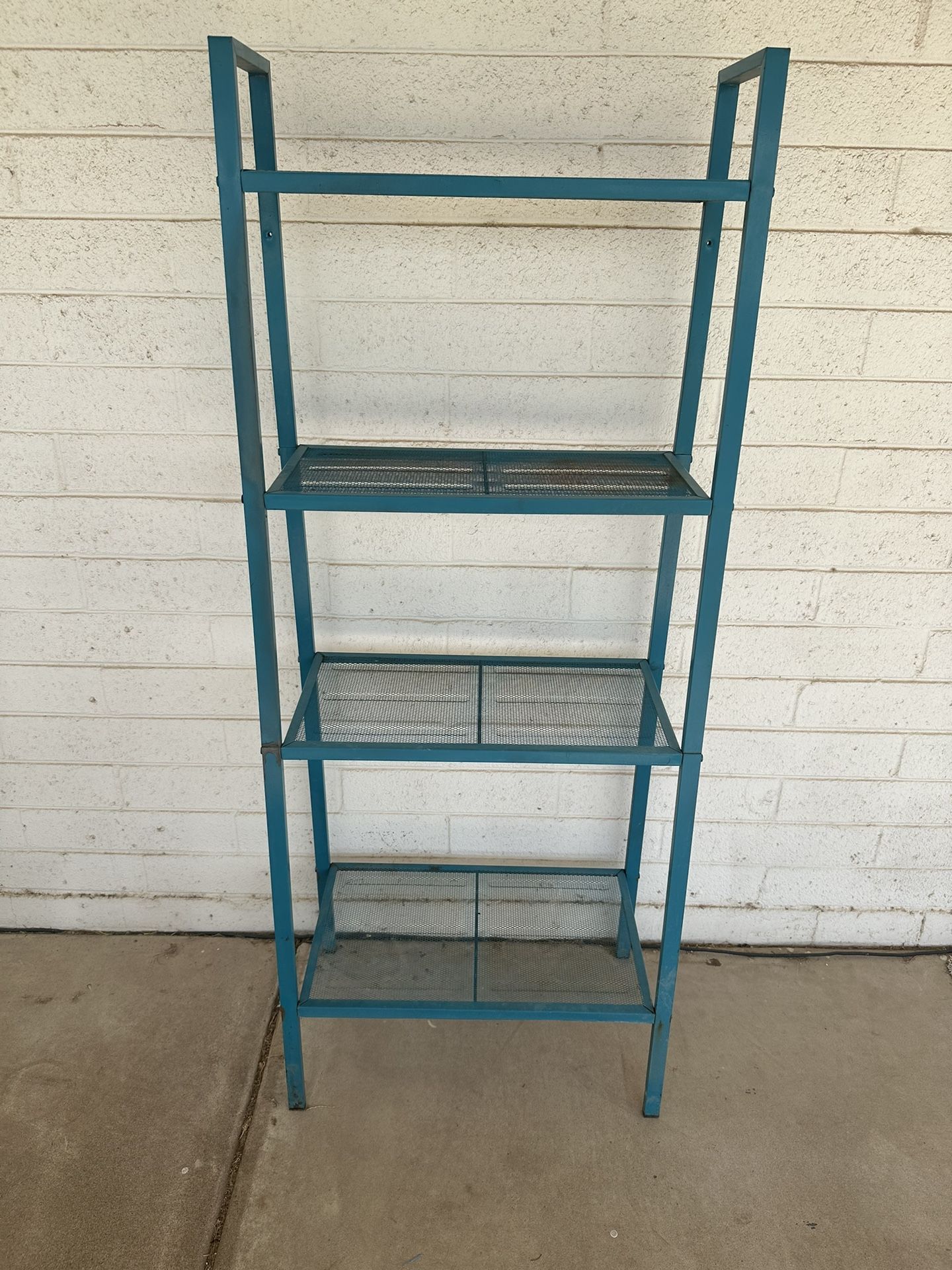 Beautiful Teal Blue All Metal Construction Bookcase Bakers Rack Shelving Unit Slanted Front Organization