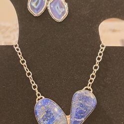 Blue Lapis Lazuli Stone Necklace and Earring Set