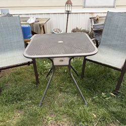 Outdoor Table Bistro Set with 2 matching Stackable Chairs 
