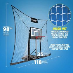 Pool Basketball Goal with Backstop- 10x8 feet of Coverage, Adjustable Pool Basketball Hoop, 23x33 inch Backboard