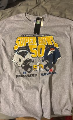 Broncos Panthers NFL Classic Gray Super Bowl 50 Size Large Long Sleeve T-Shirt