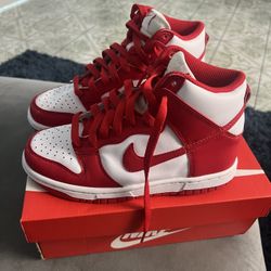 Red & White High Top Dunks