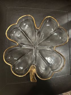 Four-Leaf Clover Glass Dish with Gold Rim