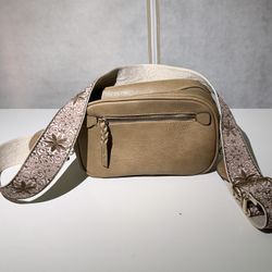 Mocha Faux Leather Crossbody Bag