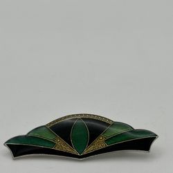 Pierre Bex REO Brooch Art Deco Nouveau 1970’s Rare 2 1/2” Green Gold & Black Good Condition 