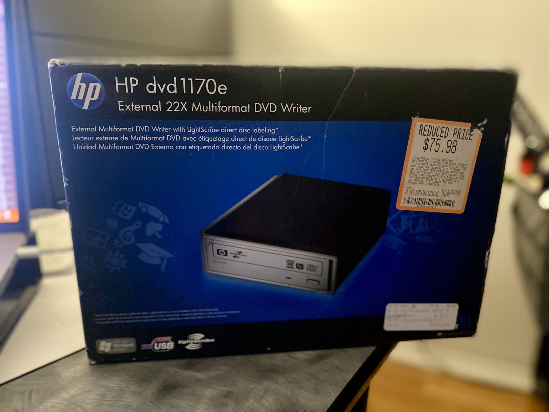 HP DVD 1170e External 22x Multi format dvd Writer