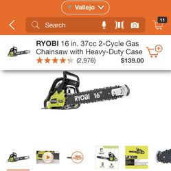RYOBI 16 INCHES CHAINSAW GAS WITH HEAVY DUTY CASE BRAND NEW 