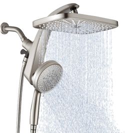 High Pressure Rain Shower Head: Upgrade Shower Heads with Handheld Spray Combo with Fixed Showerhead and 10 Sprays Handheld Shower Head, Detachable Sh