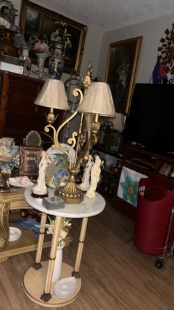 Gold Ornate Double Arm Table Lamp. $40