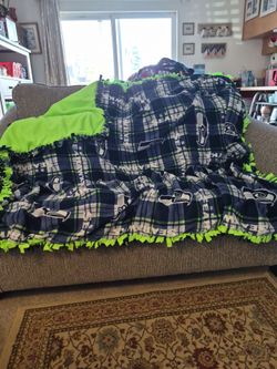 Seahawks reversible throw. Hand made/hand tied