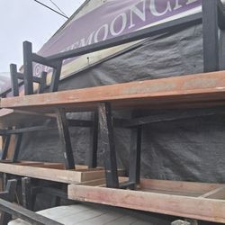 Title: Heavy Duty Industrial Wood Benches Set - Beer Garden