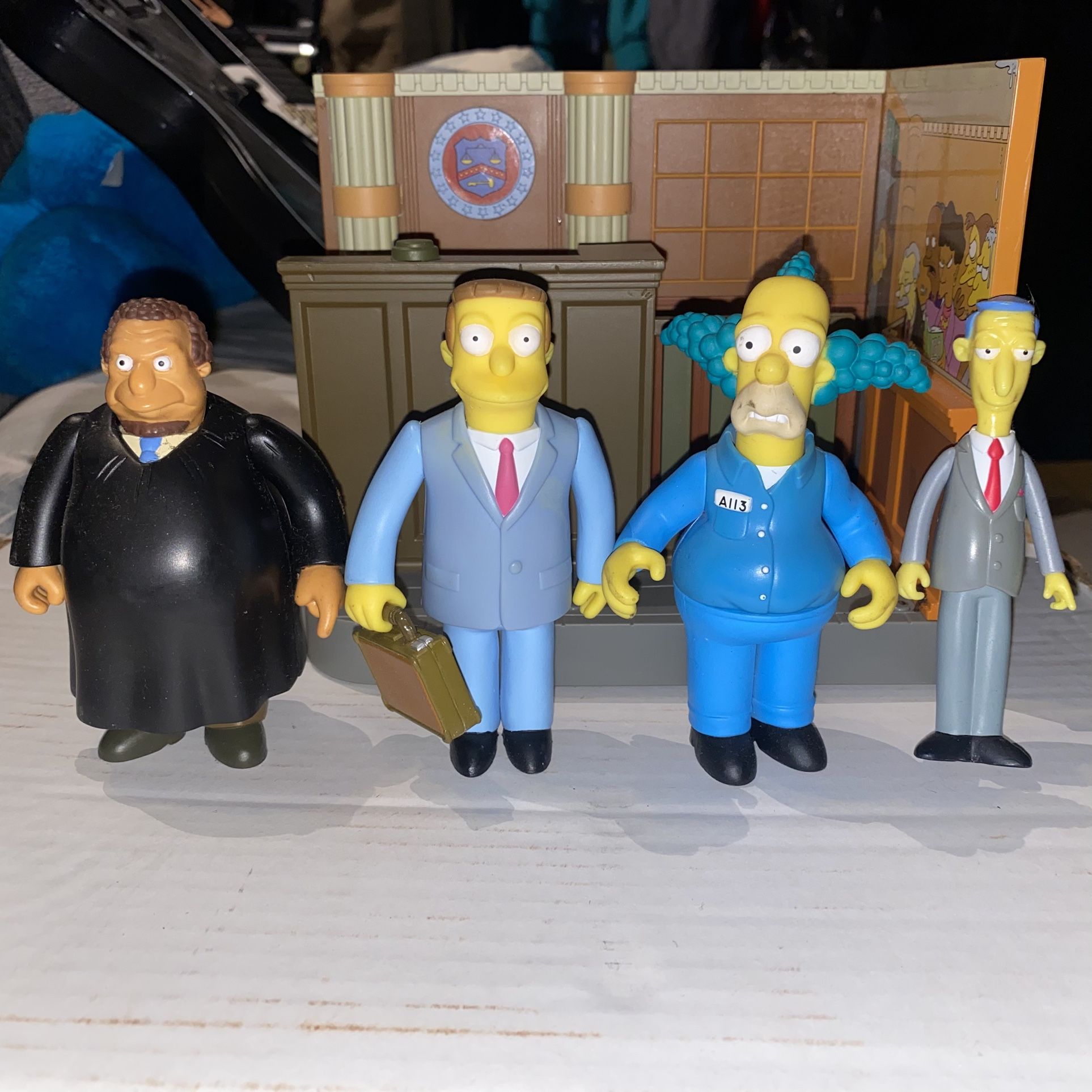 Simpsons Figure Lot + Courtroom Backdrop