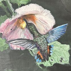 Vintage Oil Painting Landscape Original hummingbird Birds Gorgeous Painting Artist Signed Collectible Wall Art Artwork Still Life Artist 