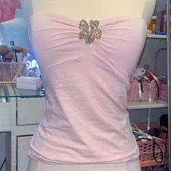 Pink Strapless Tube Top With Flower Brooch