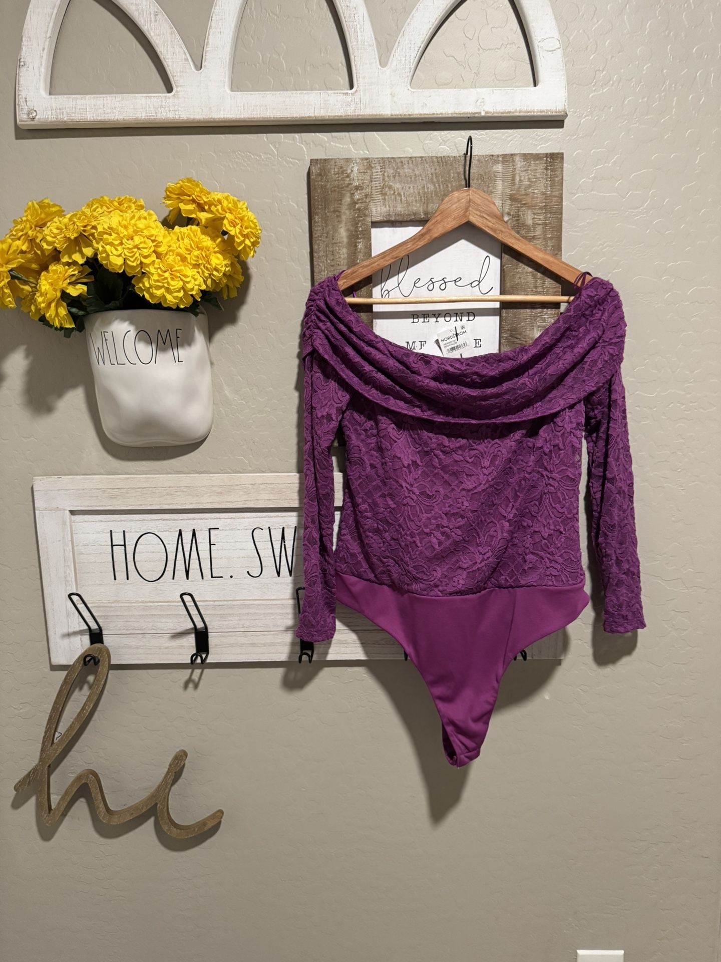 AFRm Los Angeles off the shoulder bodysuit in rich plum size X Large