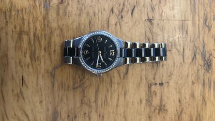 Anne Klein Women's Two-Tone Gold & Black Crystal-Bezel Dress Watch - Used