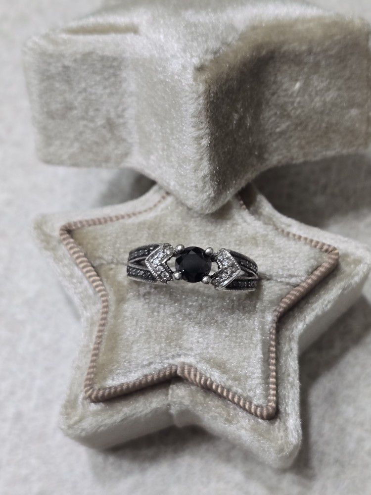 Zales - 1 CT. T.W. Enhanced Black and White Diamond Split Shank Engagement Ring