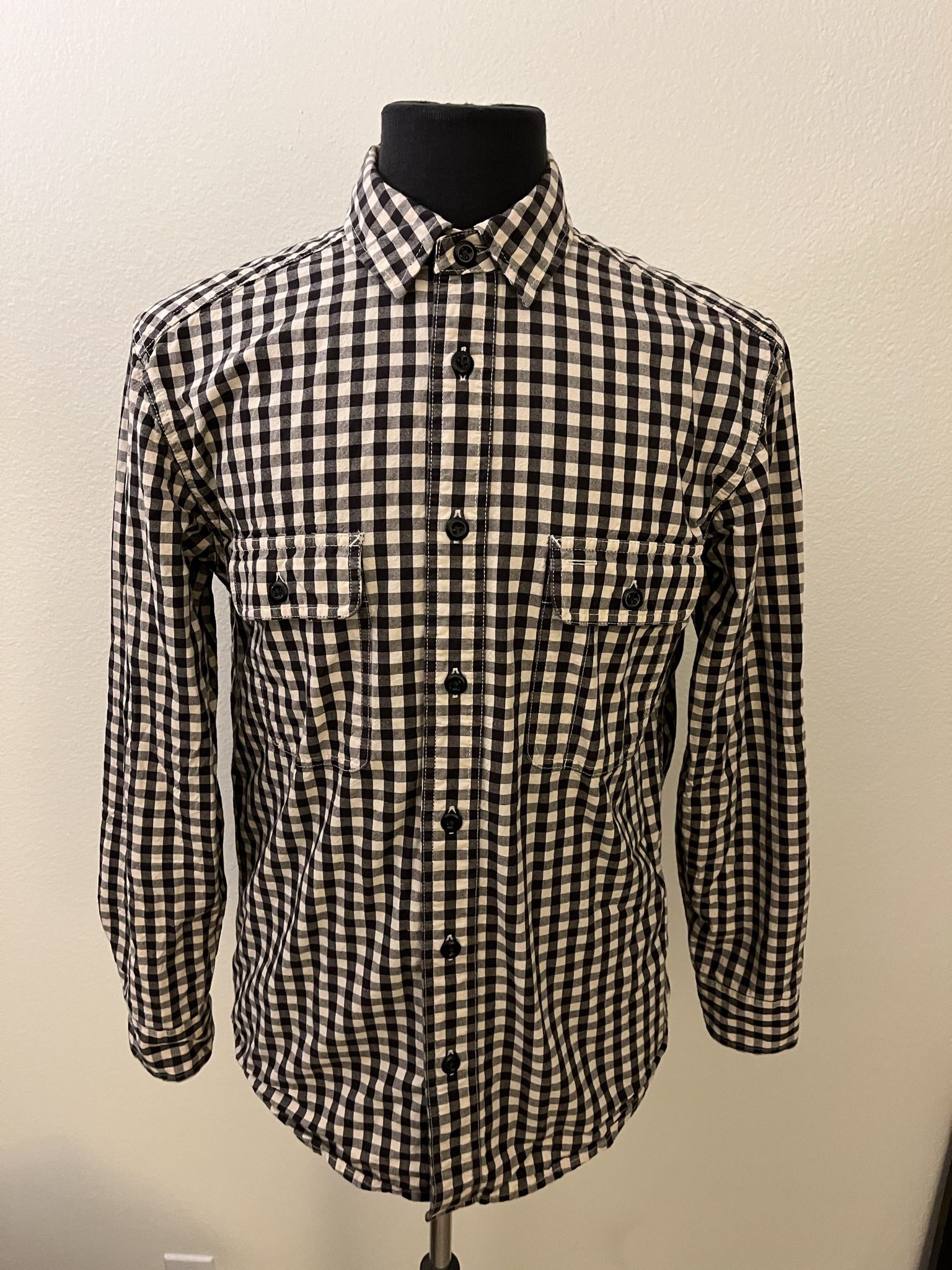 Filson Vintage Flannel Work Shirt Black Gray & Cream Plaid Mens Regular Size S