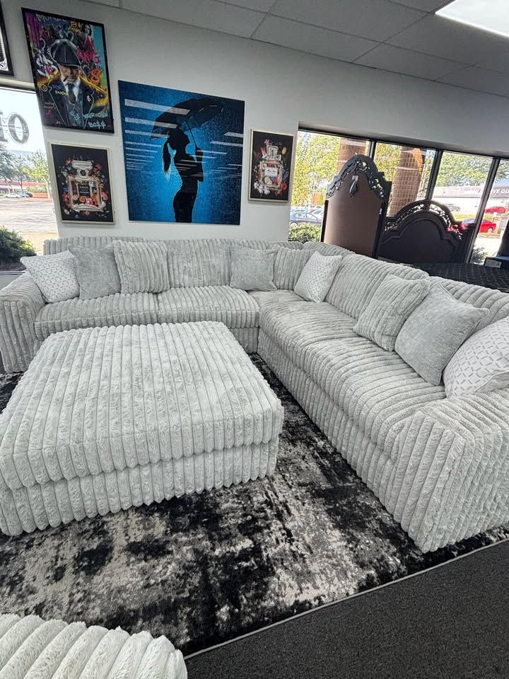 Plush Corduroy 2 Piece Stupendous Sectional w/Cozy seating & Feather blend cushions