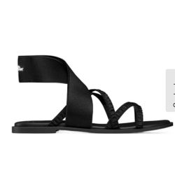DIOR SHADE FLAT SANDAL BLACK ELASTIC TECHNICAL RIBBON/LEATHER WHITE LOGO SZ 39 NEW STYLE!