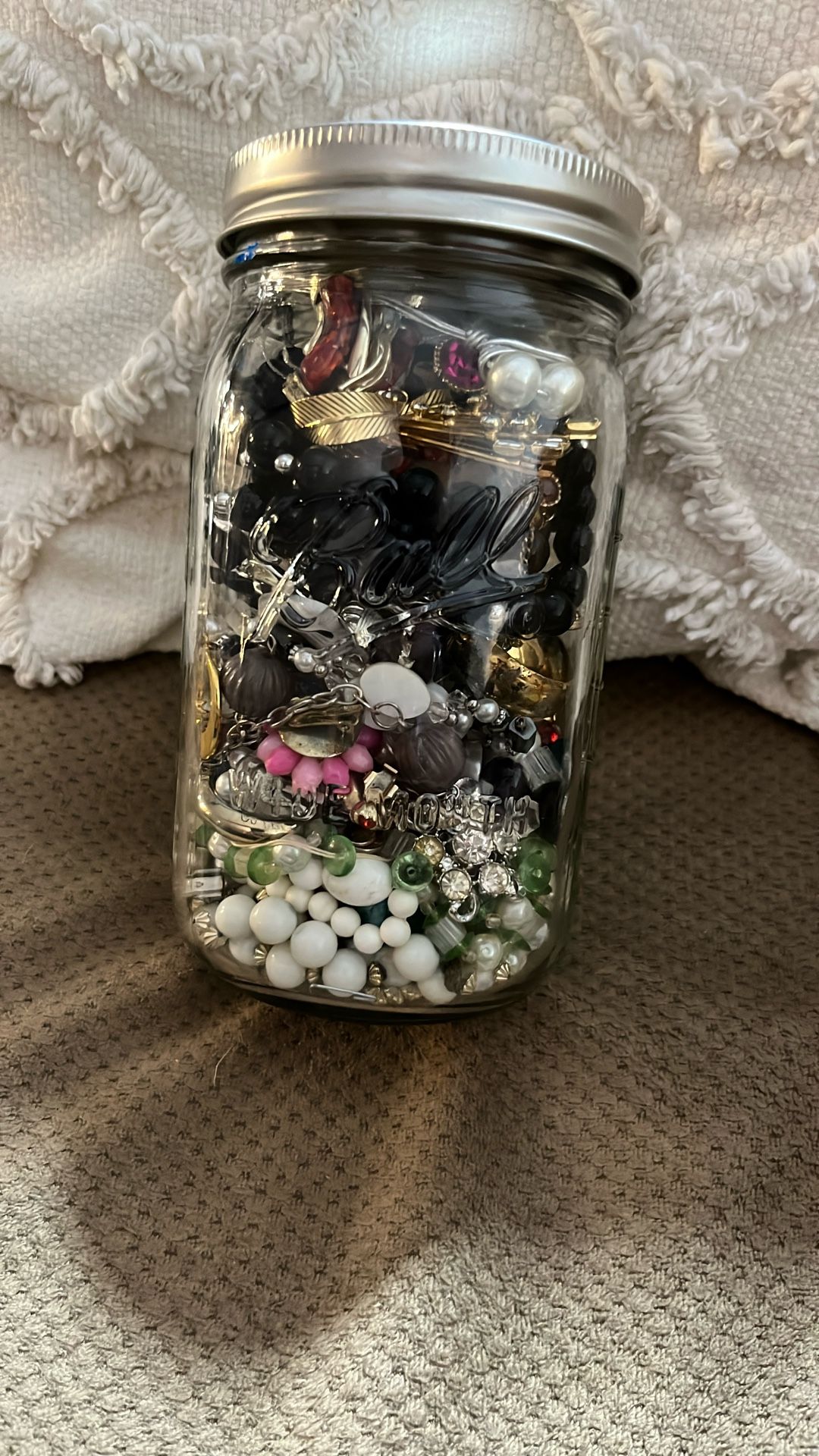 Jar Of Jewelry, For Crafting Etc
