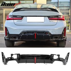 Fits 2023-2026 BMW G20 3-Series IKON Rear Bumper Diffuser W/LED Light PP Gloss Black