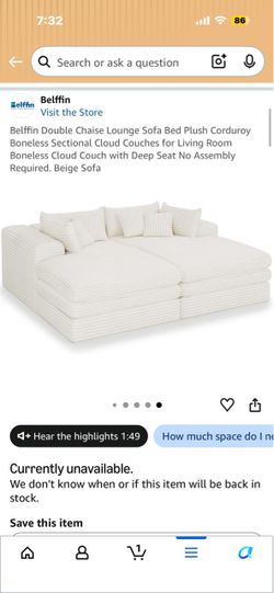Belffin Double Chaise Lounge Sofa Bed Plush Corduroy