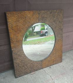 Large Square Wall Mirror with Embossed Frame