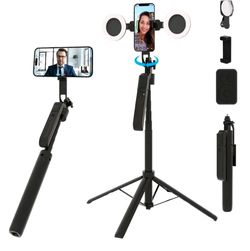 Selfie Stick Tripod with Dual Ring Lights