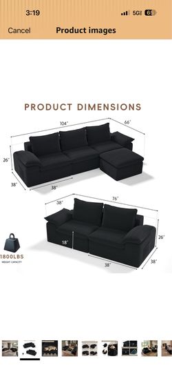 black boneless couches