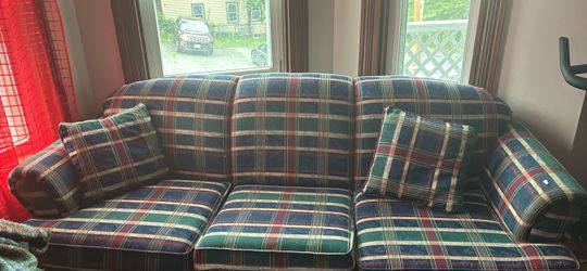 Plaid Fabric Three-Seat Sofa