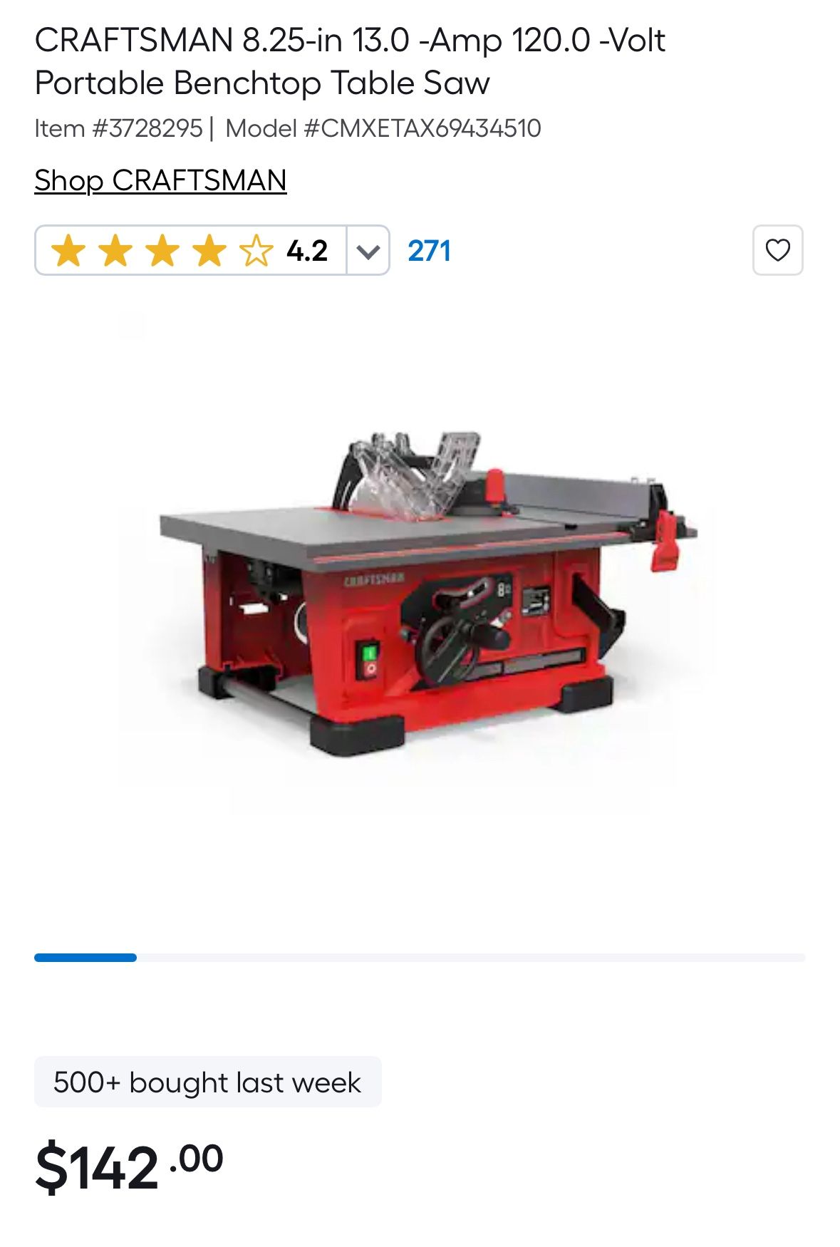 Craftsman Portable Benchtop Table Saw