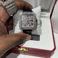 🎄🎄💎💎💵💵CHRISTMAS SALE ICED OUT MOISSANITE WATCH WITH BLUE LEATHER BAND 