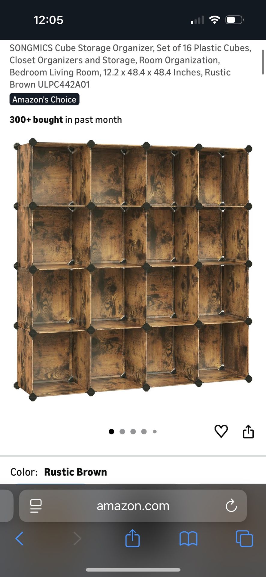 SONGMICS 16-Cube Plastic Storage Organizer – Rustic Brown (New)