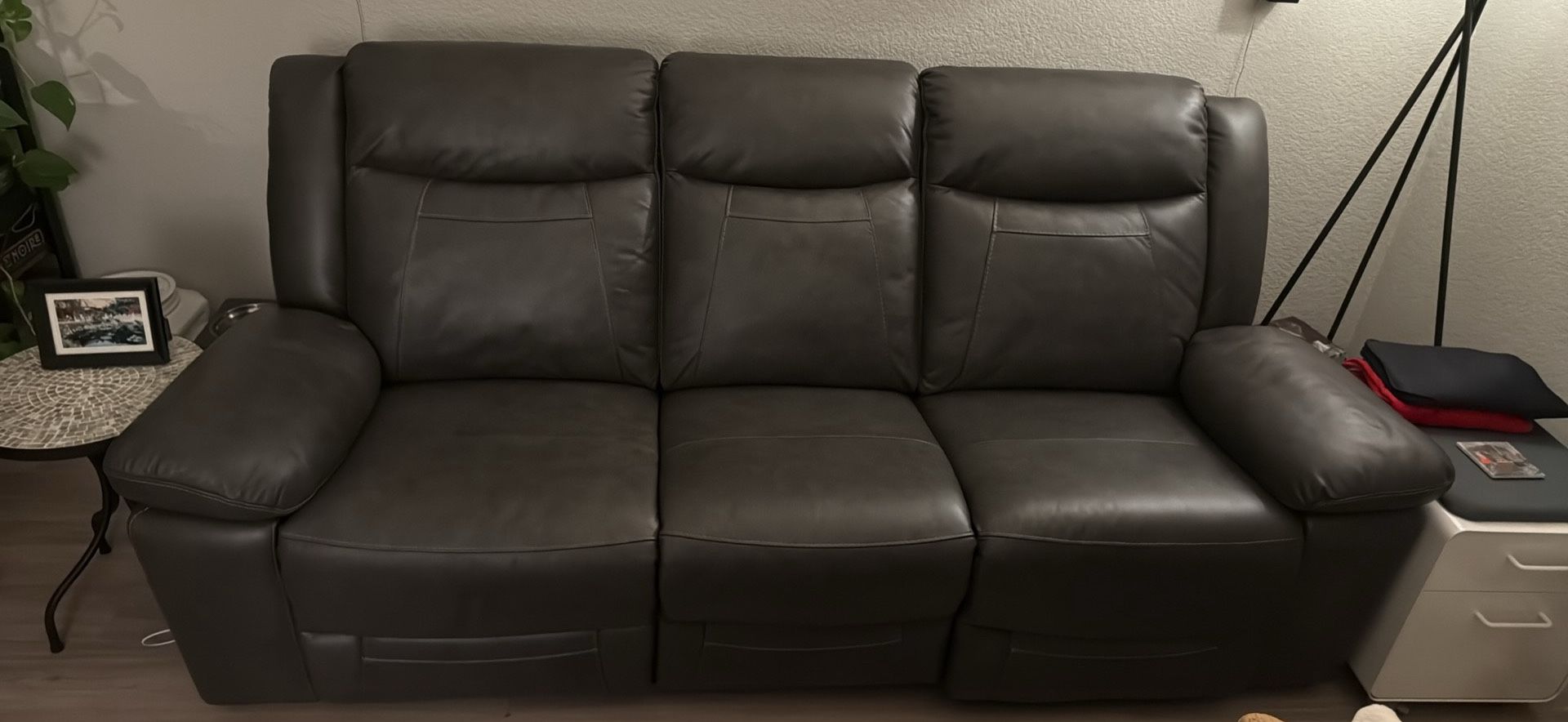 Jerome’s Dark Grey Leather Couch