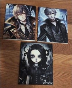 Set of 3 Anime Gothic Lined 7.5" x 9.25" Notebook / Journal
