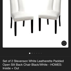 Set of 2 white leatherette Padded open slit back chair black n white